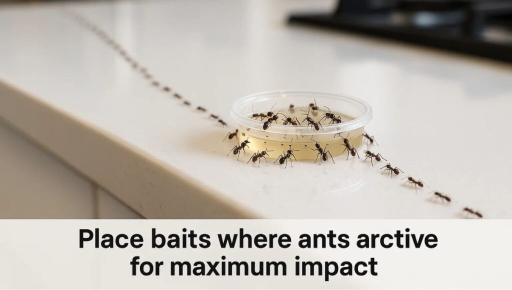 Place baits where ants are active for maximum impact.